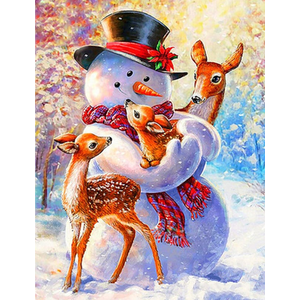 Snowman Hugging Reindeers Diamond Art Painting