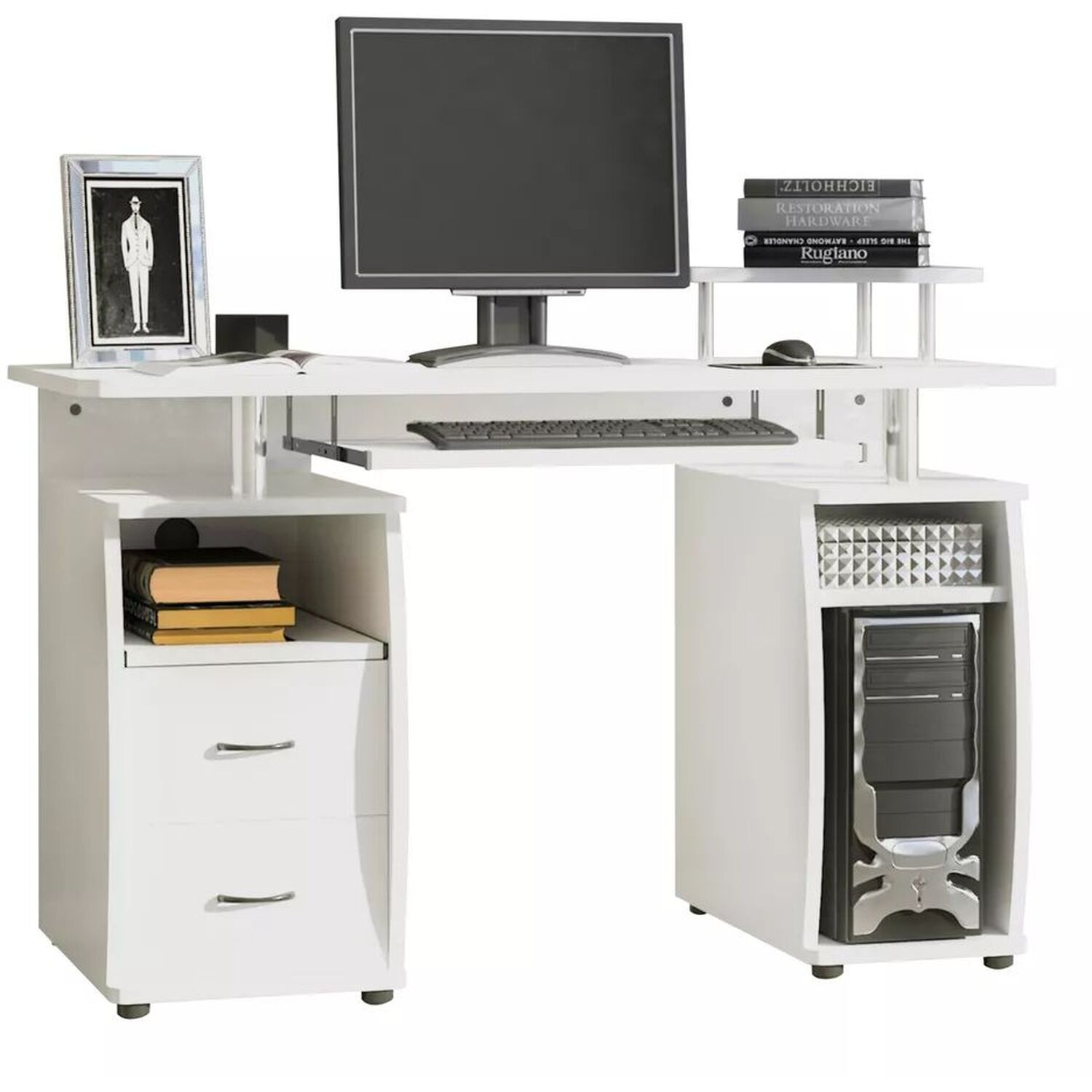 Modern Computer Desk With Drawers And Storage - White 85cm