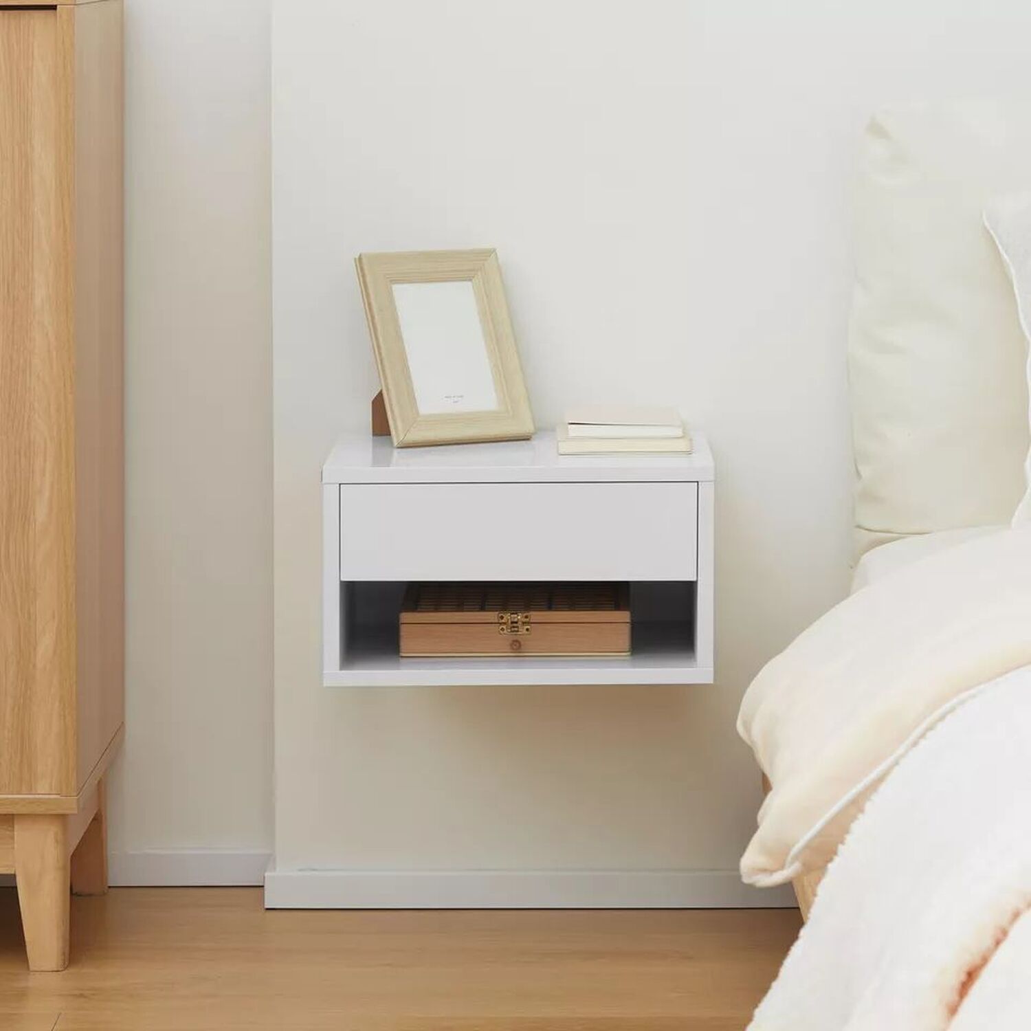 Floating Shelves With Drawer - White