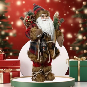 Traditional Tartan Plush Santa Standing Father Christmas Decoration 45c