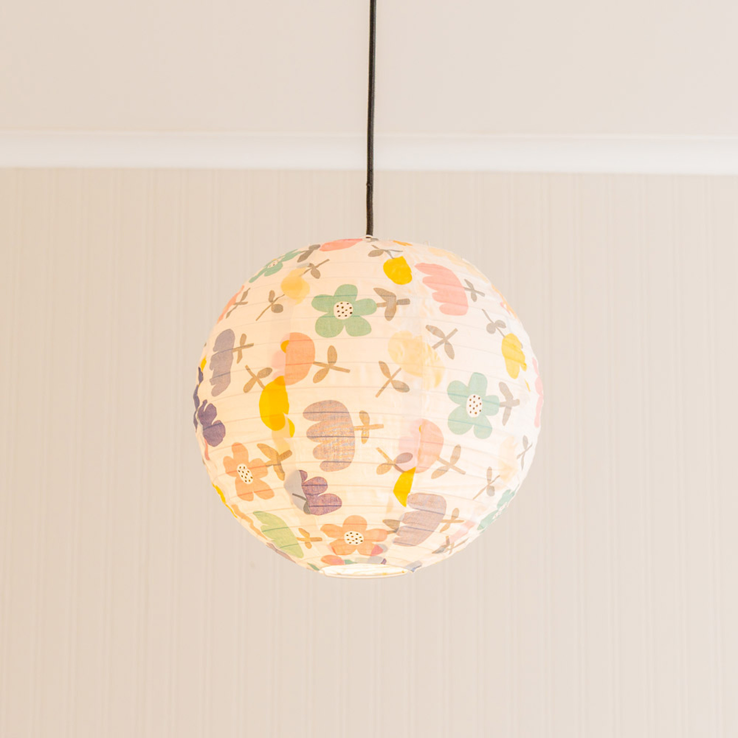 Annie Floral Fabric Globe Ball Ceiling Lamp Shade with LED Bulb - White