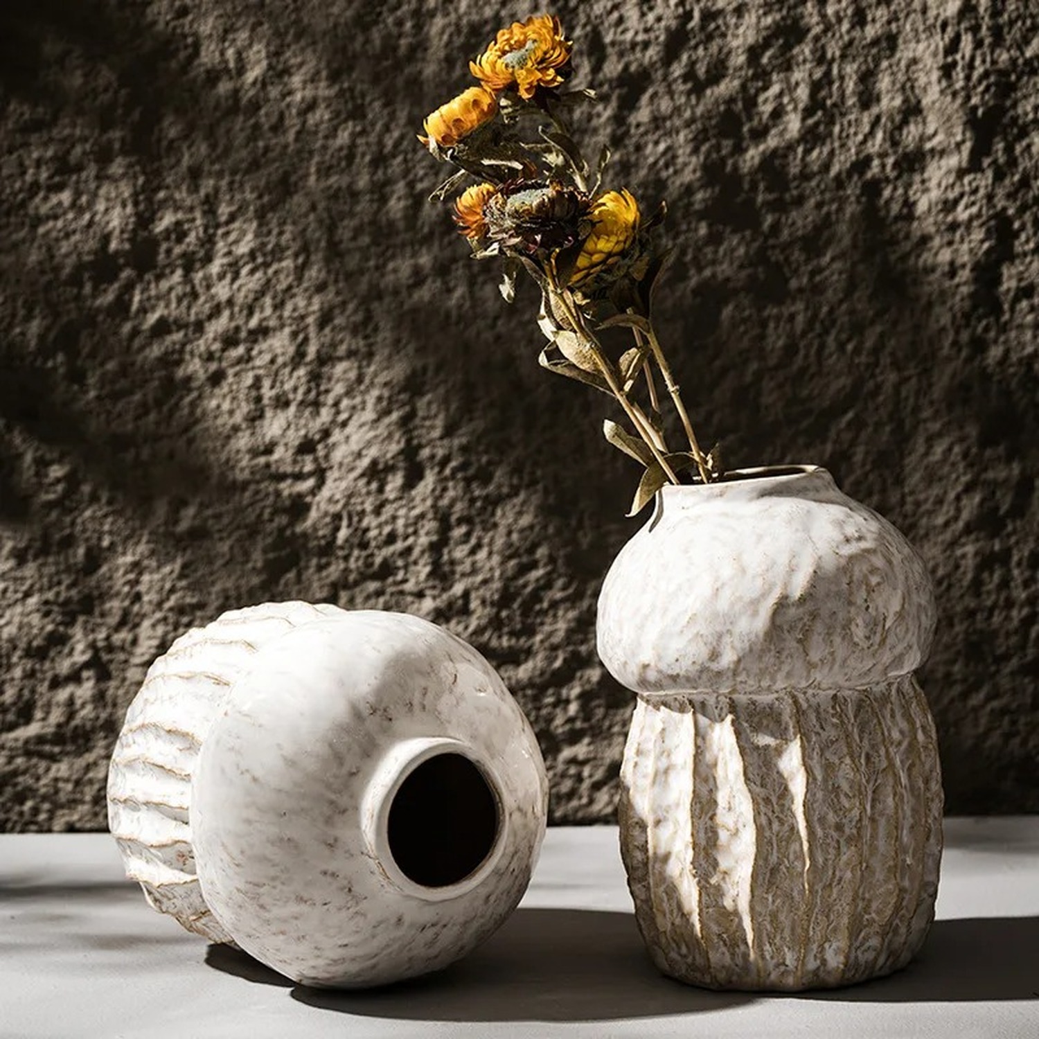 Small Handmade Textured Glaze Ceramic Vase - White
