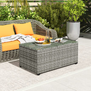 Outsunny Rattan Side Table Glass Top Patio Coffee Table
