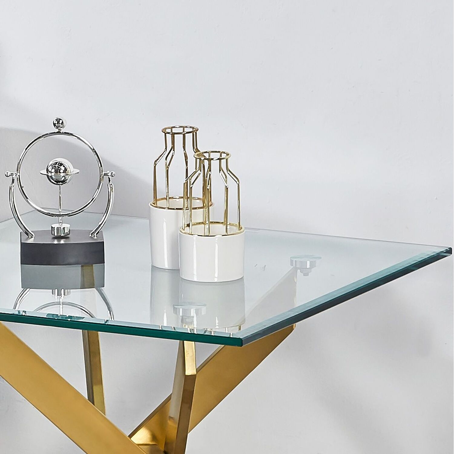 Vidrio Glass Side Table With Acrylic Frame - Gold