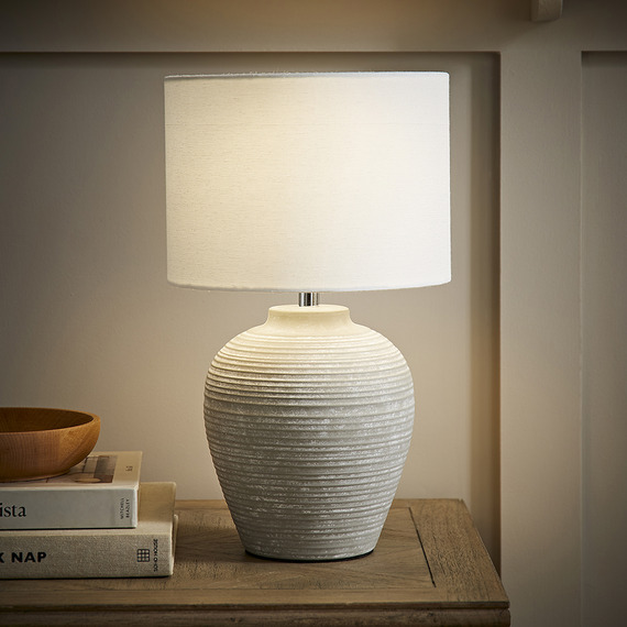 Reid Small Ribbed Ceramic Table Lamp with Linen Drum Shade