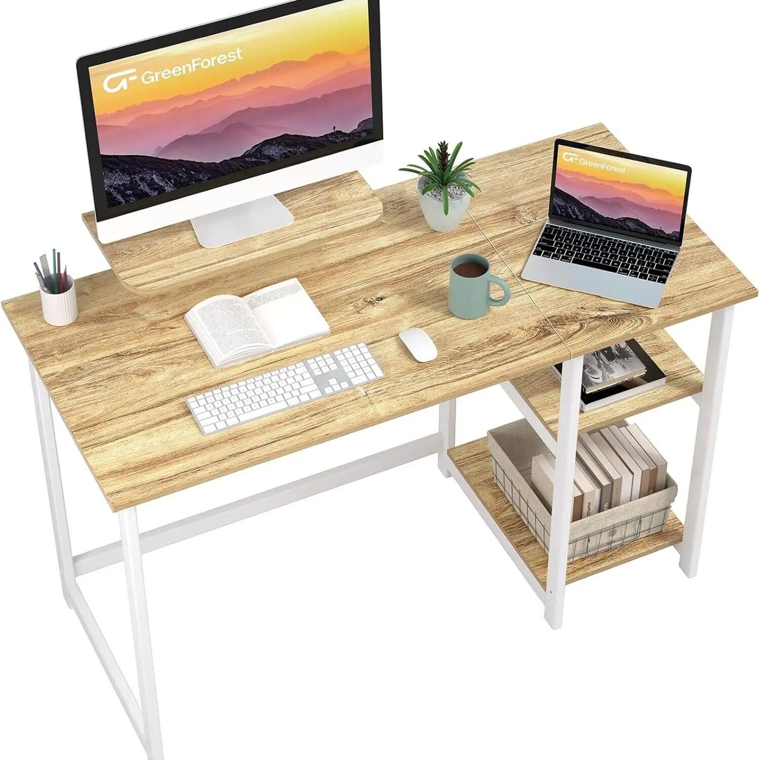 Desk With Monitor Stand - Brown