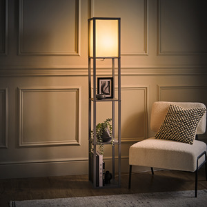 Struttura Shelving Unit Floor Lamp with Fabric Shade and Bulb