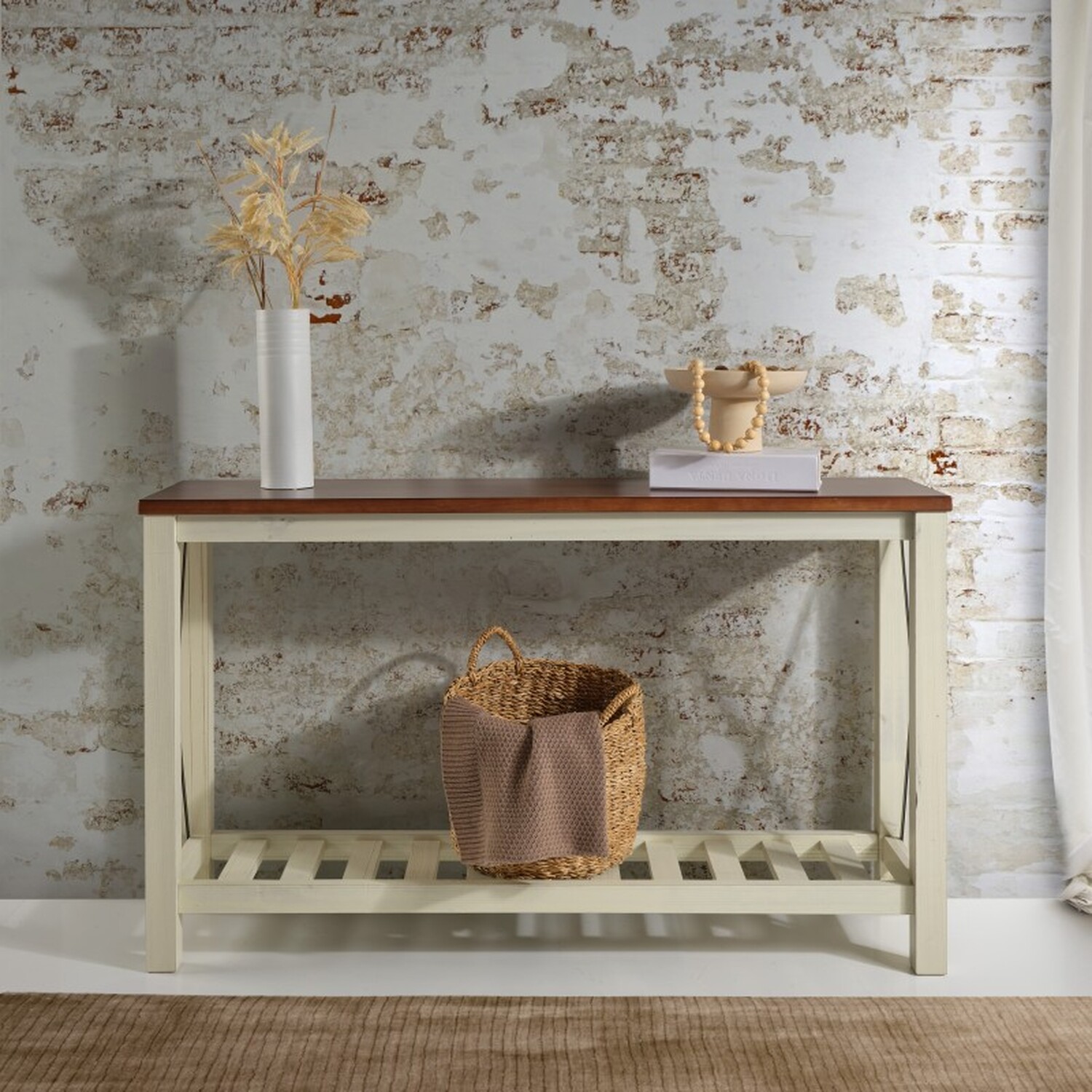 Cottage Console Table Sideboard Hallway Stand Solid Wood Wooden - White