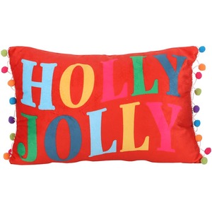 Holly Jolly Cushion with Pom Poms