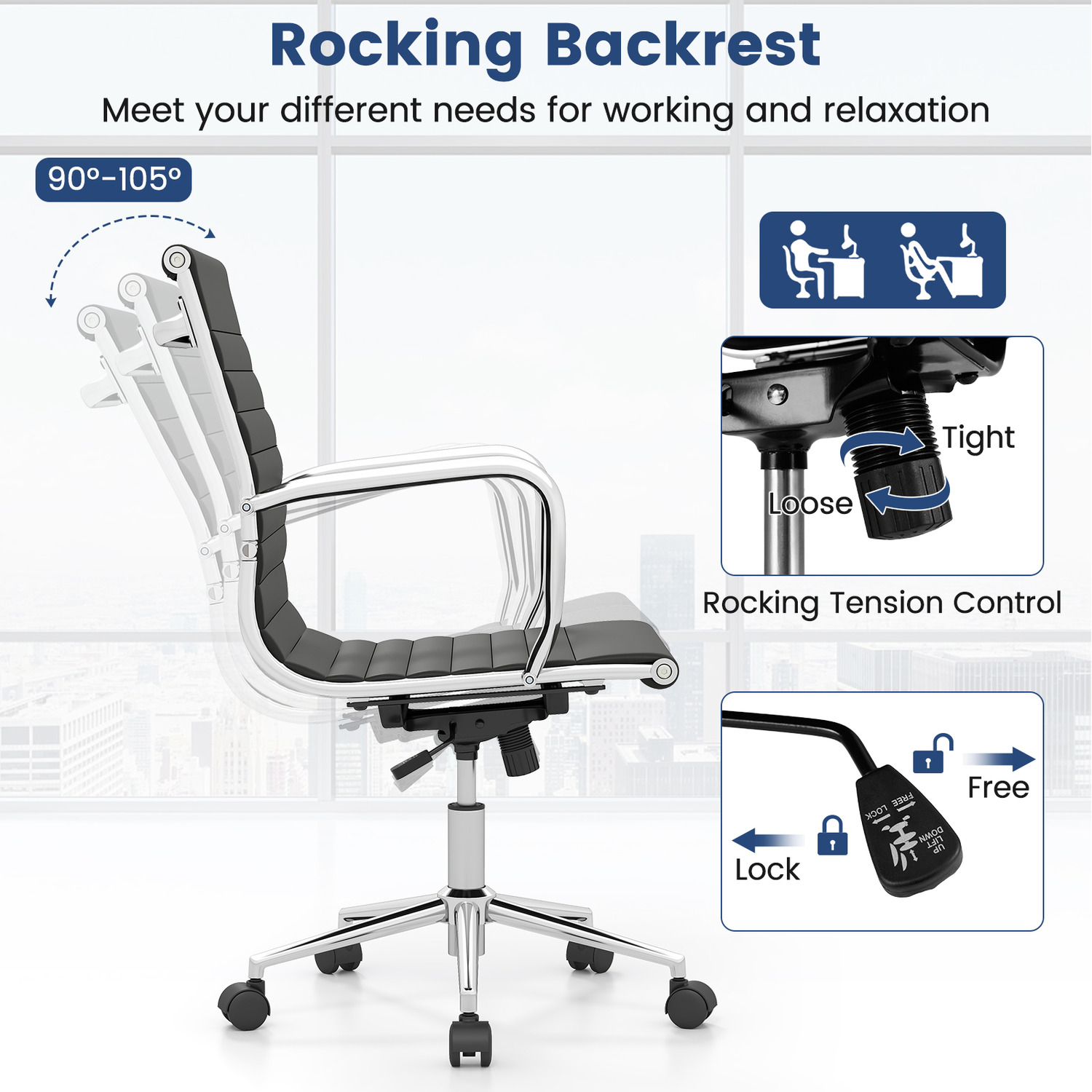 Ribbed Executive Office Chair - Black