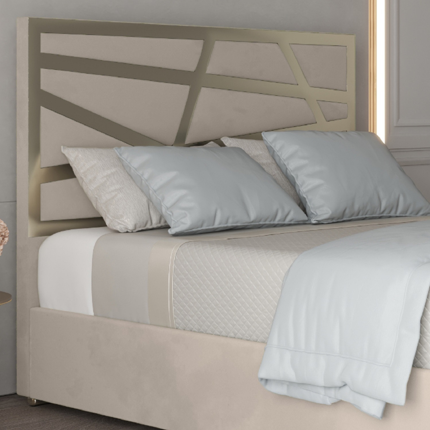 Cloudrest Soft Velvet Upholstered Metal Bed Frame - Cream Small Double