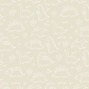 Dinky Dinos Wallpaper in Cream and White