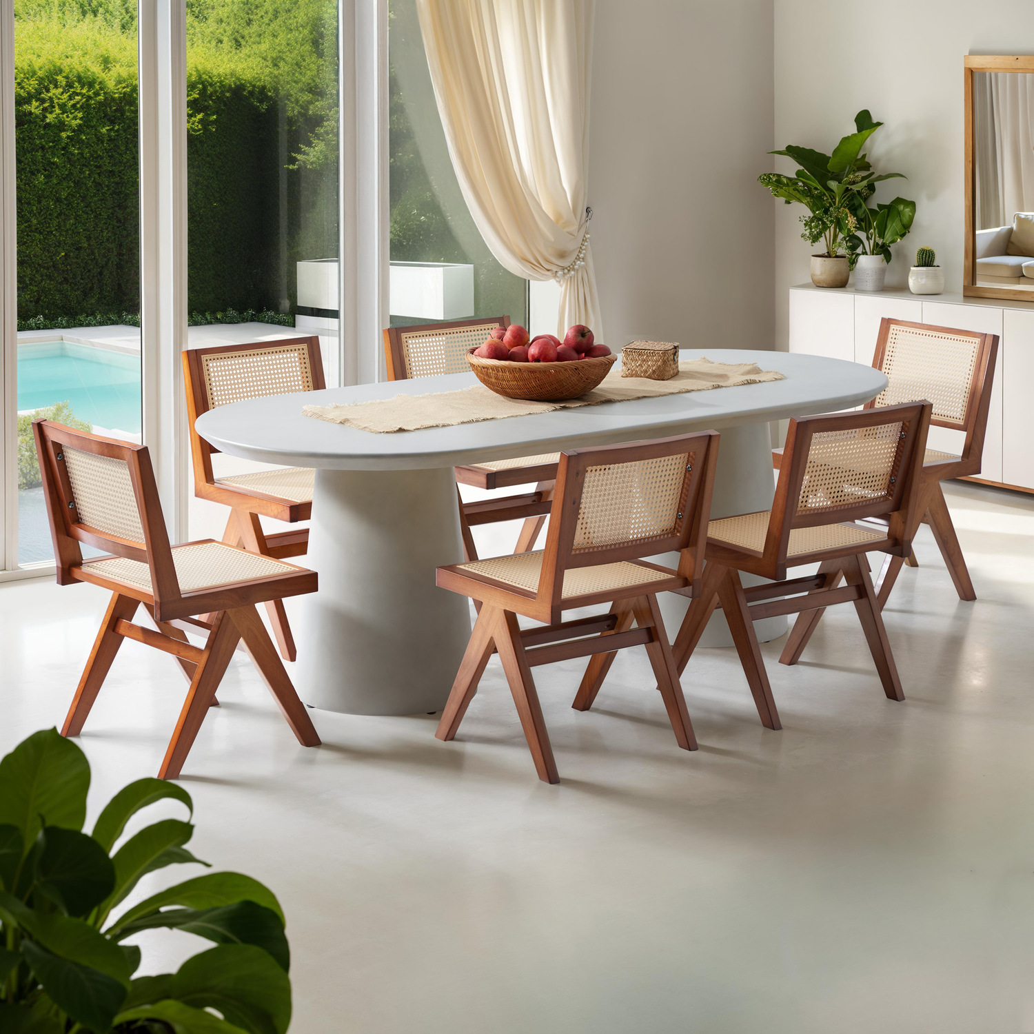 Dining Chair With Rattan Backrest And Solid Wood Frame - Dark Oak 83cm 2