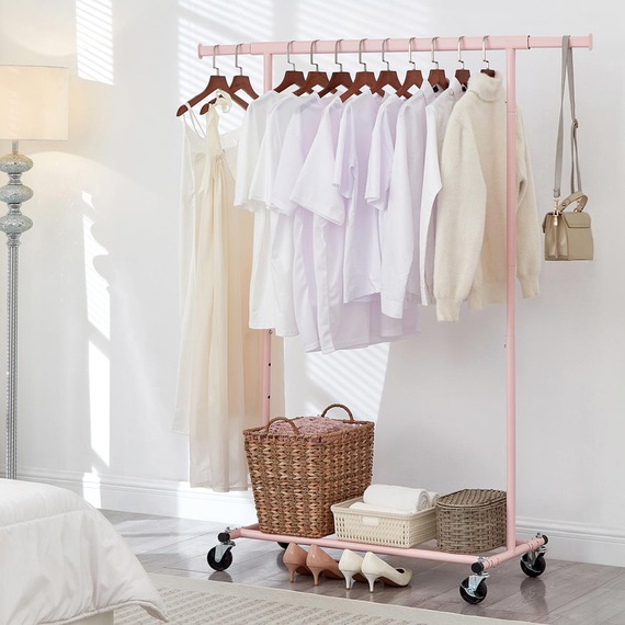 Heavy Duty Pink Clothes Rail Adjustable 92-132cm with Shelf