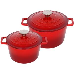 2pc Round Cast Iron Casserole Dish Set - 2.8L and 4.5L