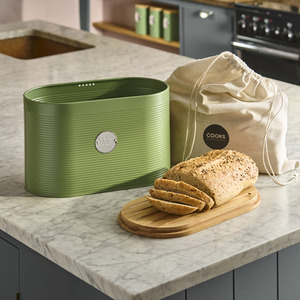 Ribbed Bread Bin with Linen Bag  2-in-1 Bamboo Cutting Board Lid