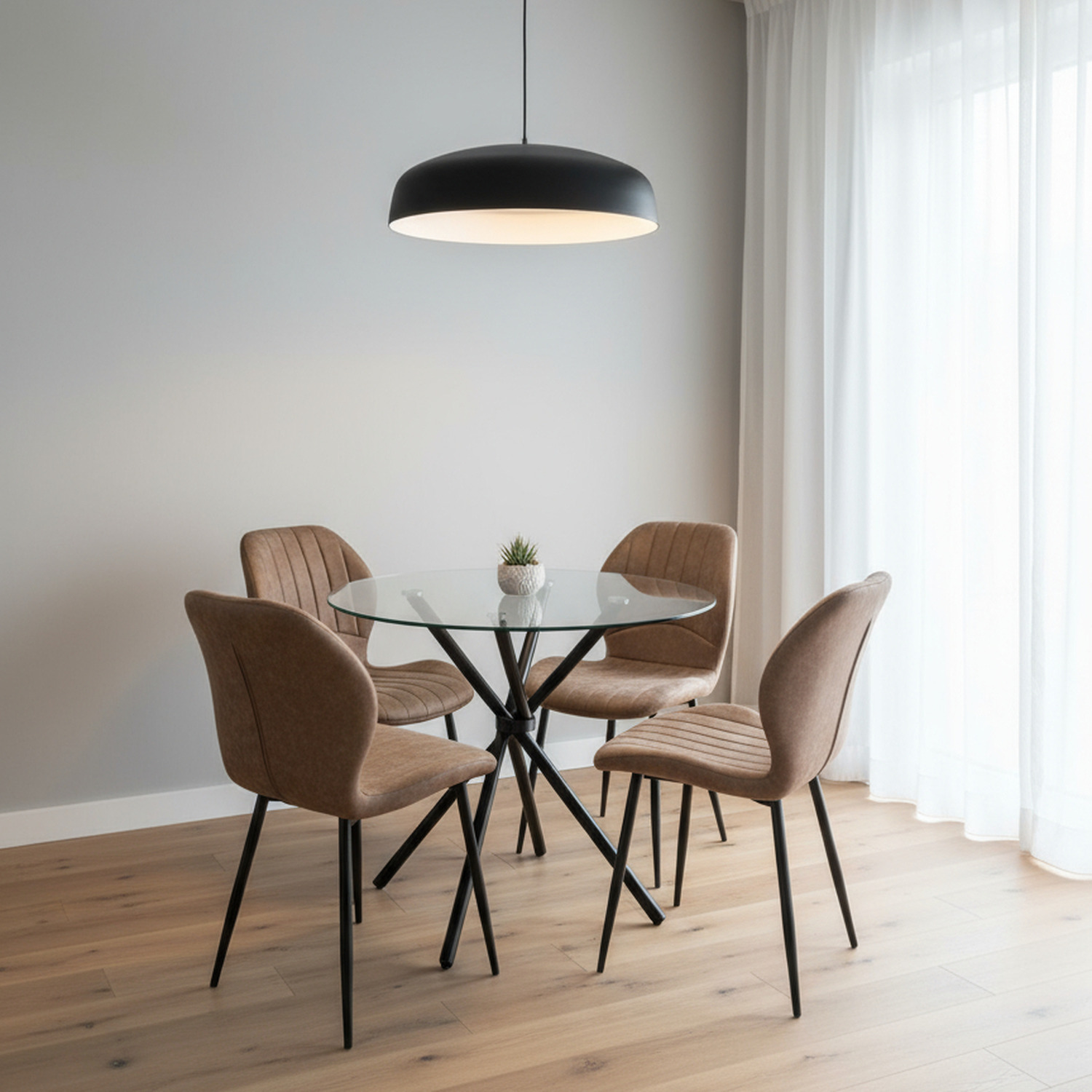 New York Dining Table With 4 Jaydn Leather Chairs - Tan