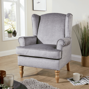 Silver grey Helena Traditional Accent Armchair High Back Occasional Wing Back Design shot 11254009