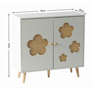 Daisy Cut Out Design 2 Door Kids White Storage Cabinet with Shelf