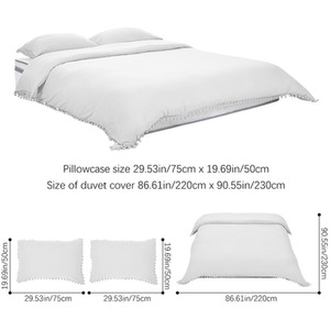 White / Small Double 3Pcs Bedding Solid Duvet Cover with 2 Pillowcase Set shot 11561459