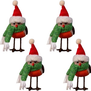 4 pack of Plush Robin Christmas Tree Decorations
