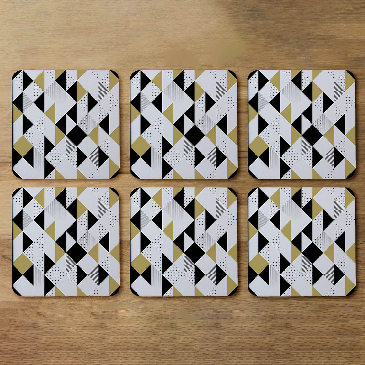 Gold  Black Geometric Triangles Designer Coaster - Yellow