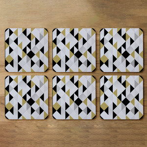 Gold  Black Geometric Triangles Designer Coaster