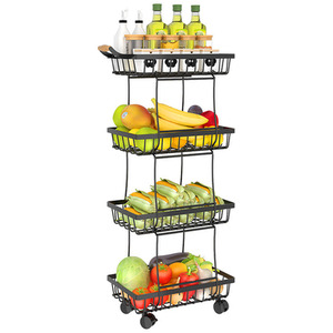4 Tier Slim Metal Storage Basket with Wheels