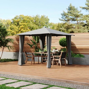 Breeins Solar-Powered LED Metal Patio Gazebo with Curtains