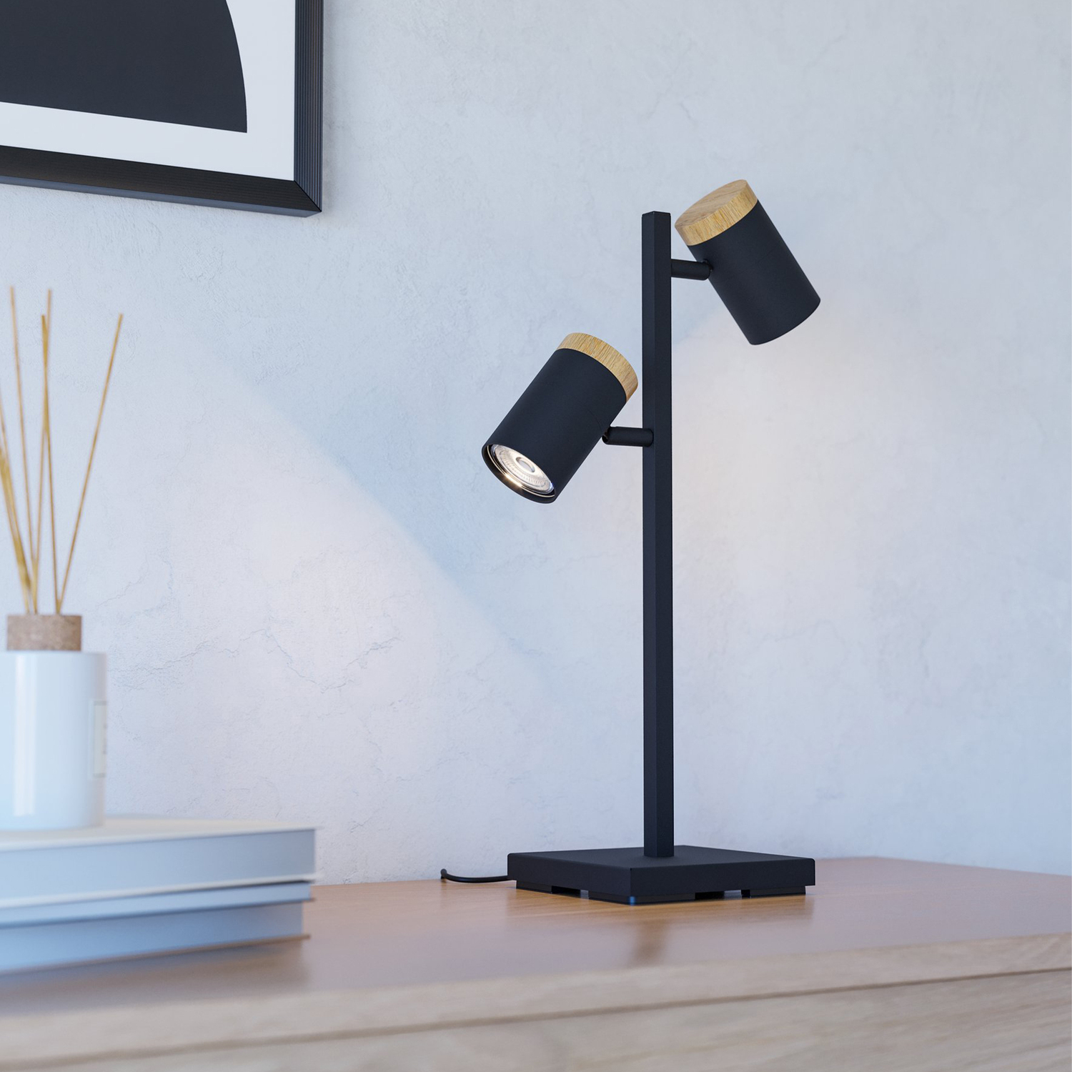EGLO Cartagena LED Warm White 2-Light Table Lamp, Black And Brown - Black