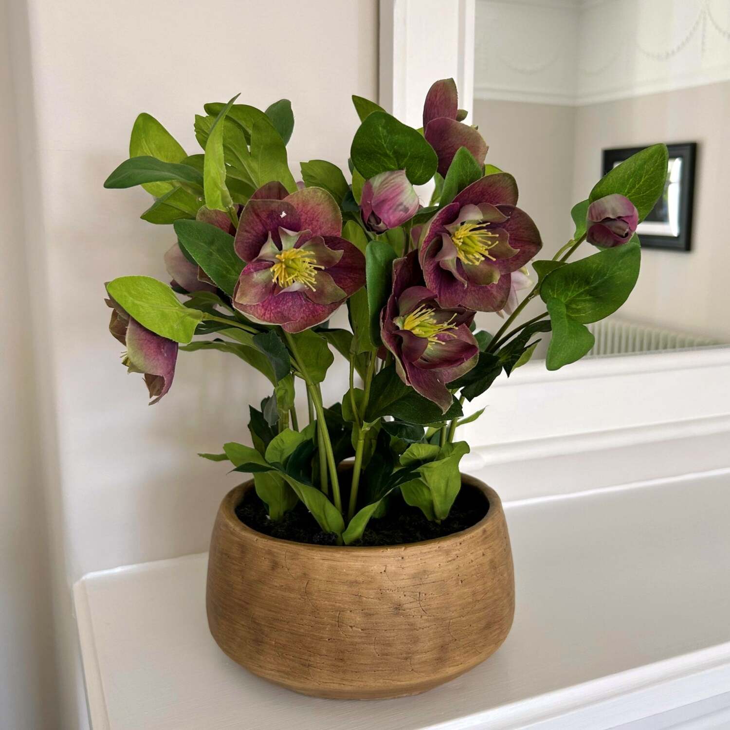 Deep Plum Hellebore Artificial Plant in Rustic Taupe Pot - Brown