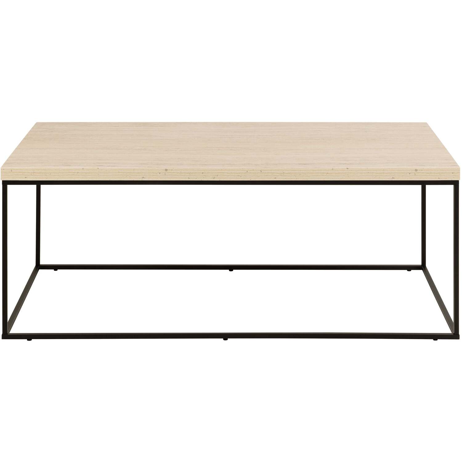 Wyld Haus Hazelmere Travertine-Look Rectangular Coffee Table, Matt Finish, Black Metal Legs - Natural