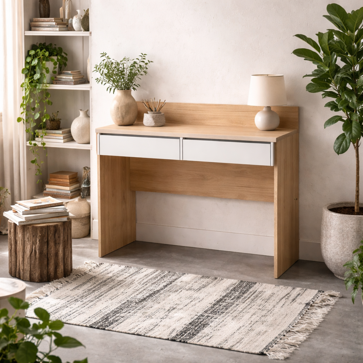 Billabong Jackson 2-Drawer Desk in Hickory Oak and White - Hickory Oak and White