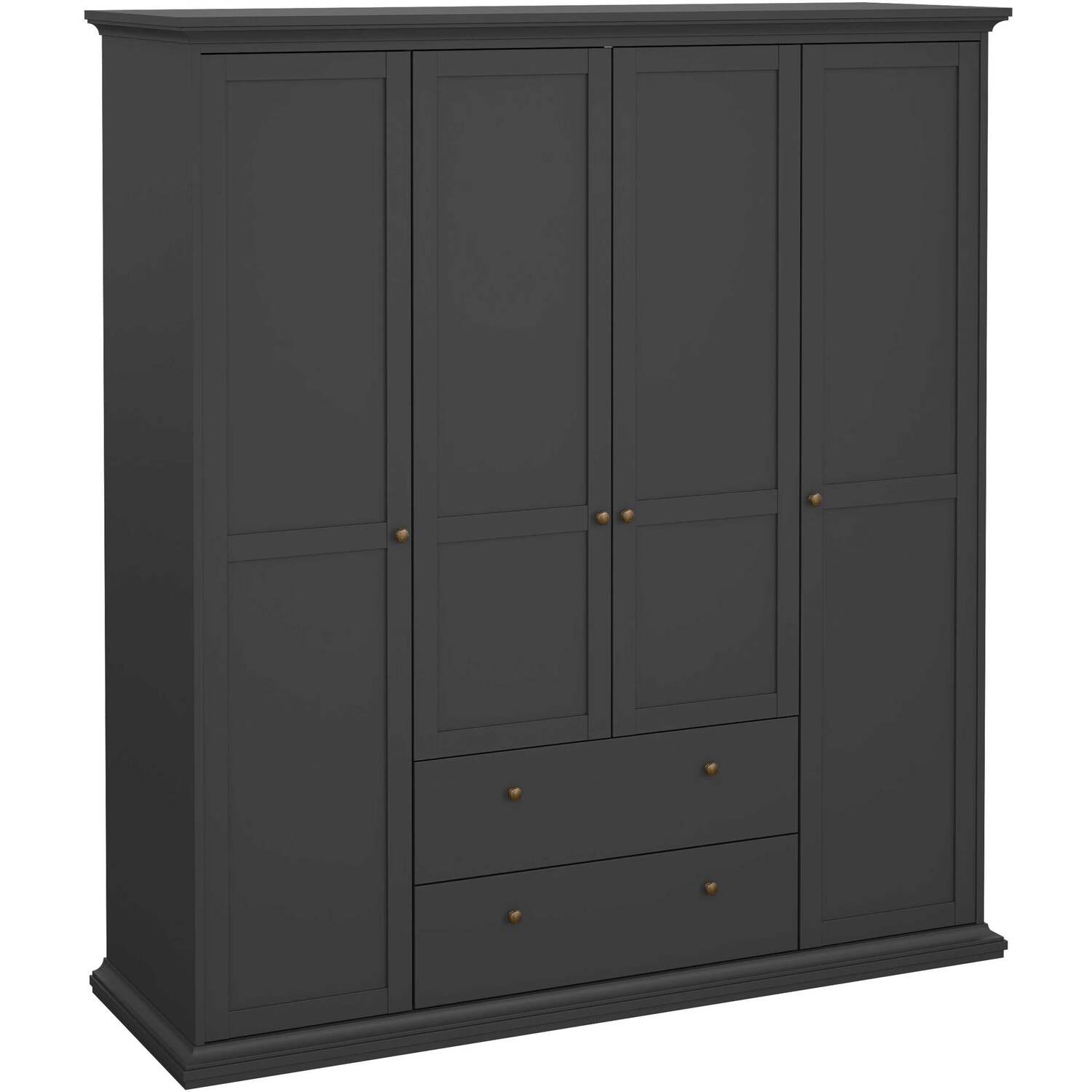Osaka Farmhouse Dark Grey 4-door Wooden Wardrobe With 2 Drawers - Grey
