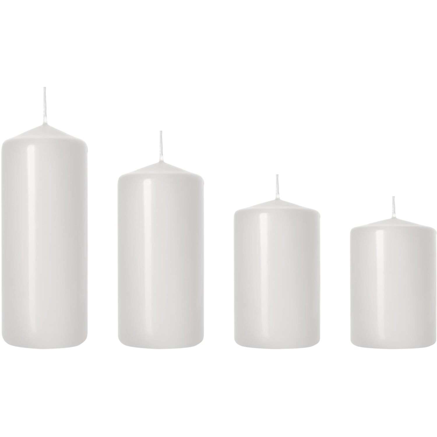 Set of 4 Pillar Candles, Decorative Household Candles - Advent & Christmas Red - White, Matt
