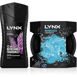 Lynx Excite 12H Refreshing Fragrance Bodywash 225ml, 3 Pack with Manwasher Shower Tool