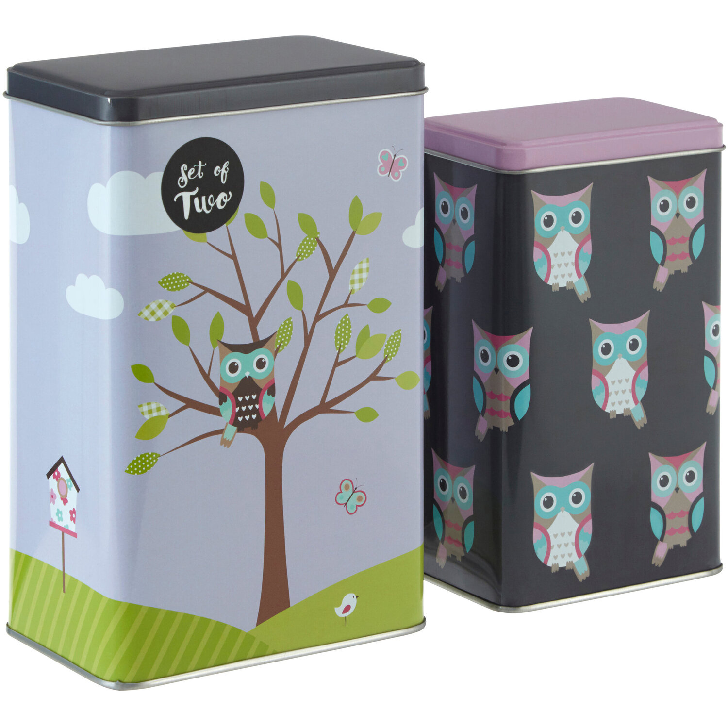 Paice Set of 2 Happy Owls Storage Canisters - Multicolour
