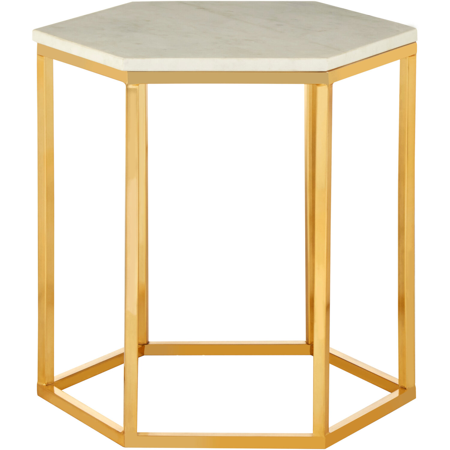 Templar White Marble and Gold Hexagonal Side Table - Gold
