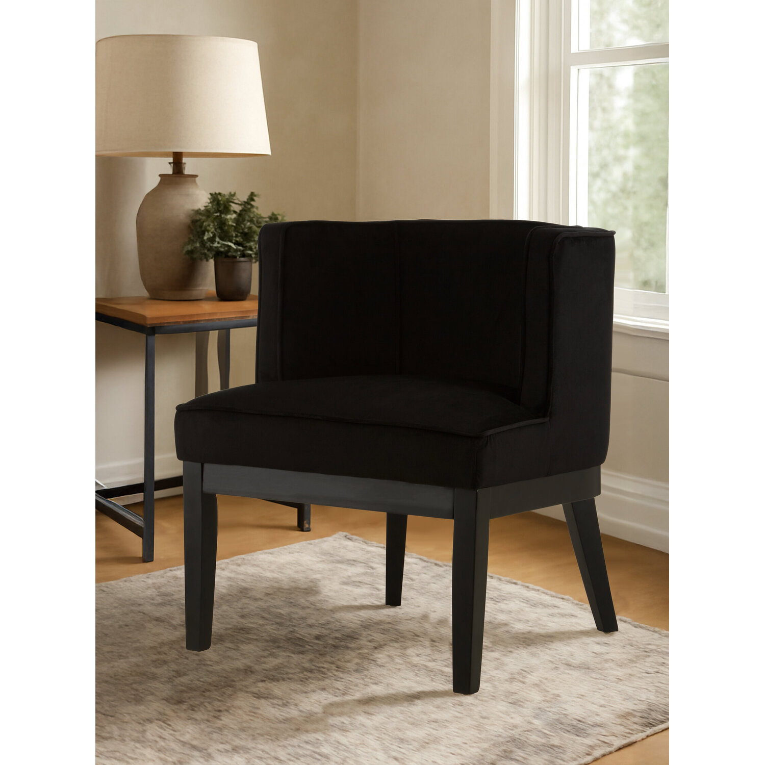 Daxton Black Velvet Curved Back Chair - Black