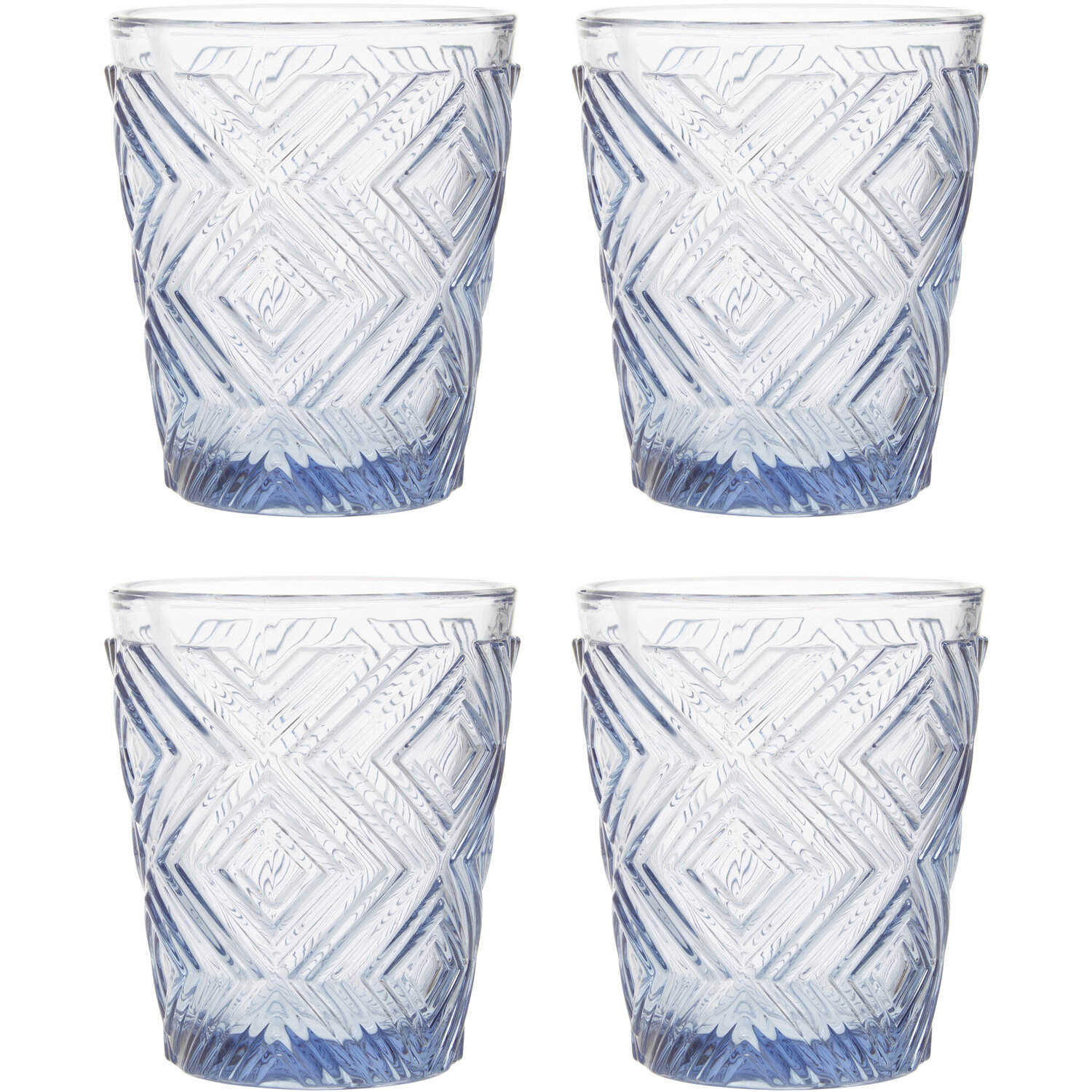Fleur Set Of Four Embossed Blue Tumblers - Blue