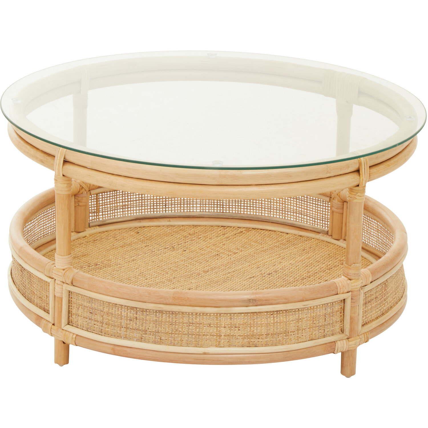 Mataram Rattan Coffee Table With Glass Top - Natural