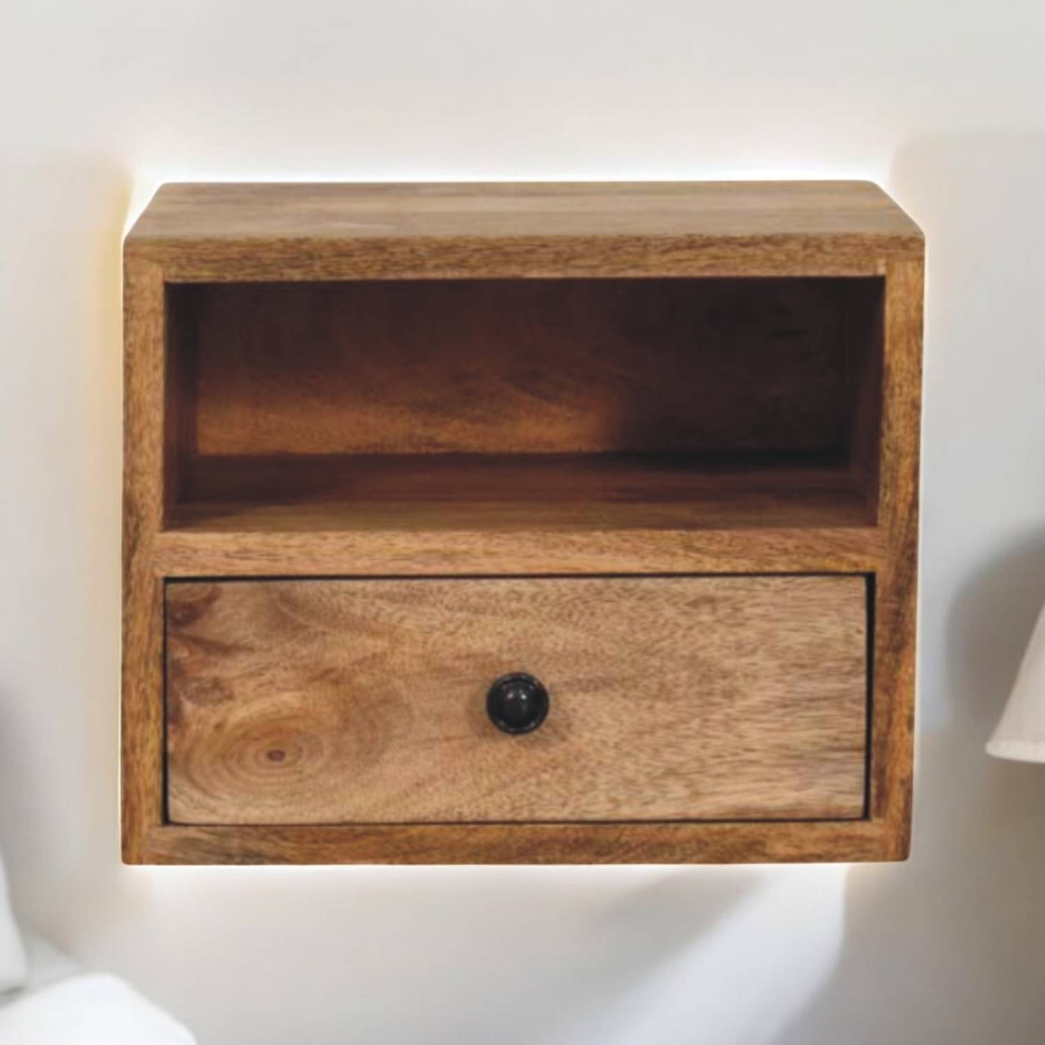 Solid Wood Solis 1-Drawer Wall Mounted Nightstand - Brown