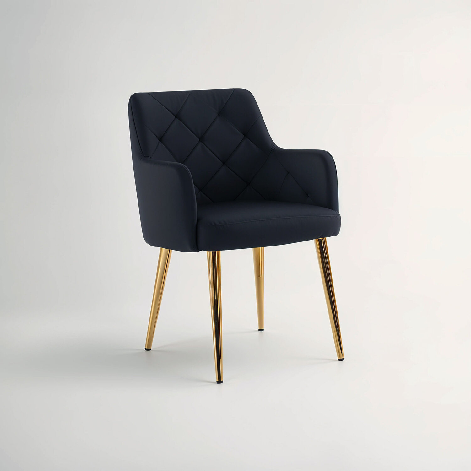Tamzin Black Velvet Quilted Dining Chair with Gold Finish Legs - Black