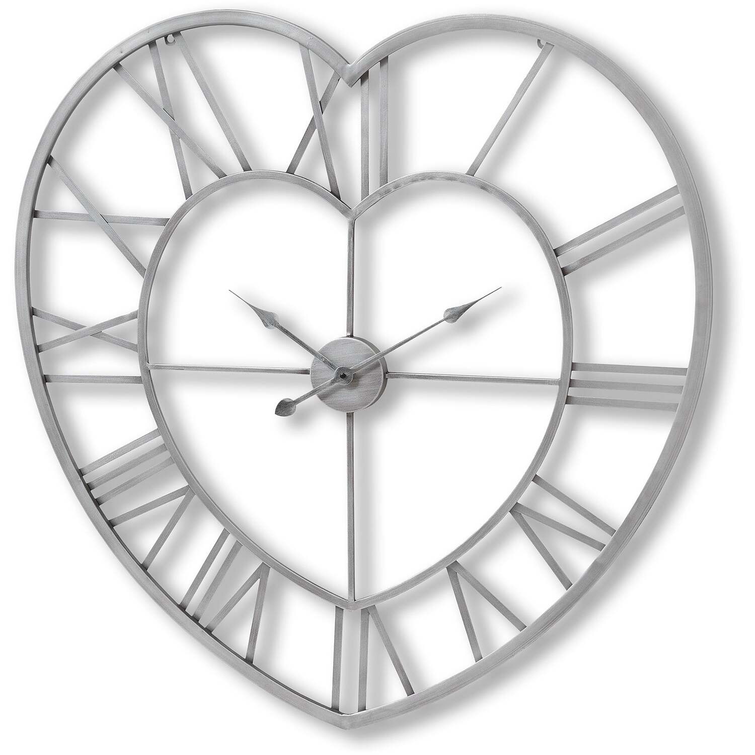 Heart Shaped Silver Open Frame Wall Clock - Silver