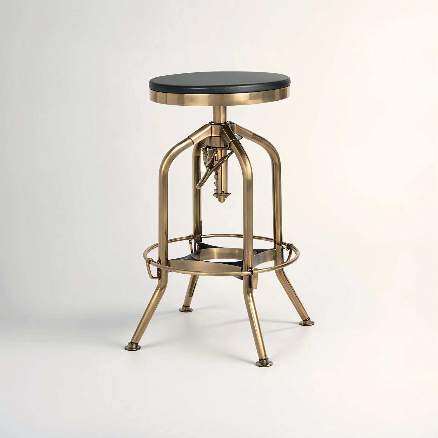 Gator Brass Finish and Ash Wood Adjustable Bar Stool - Black