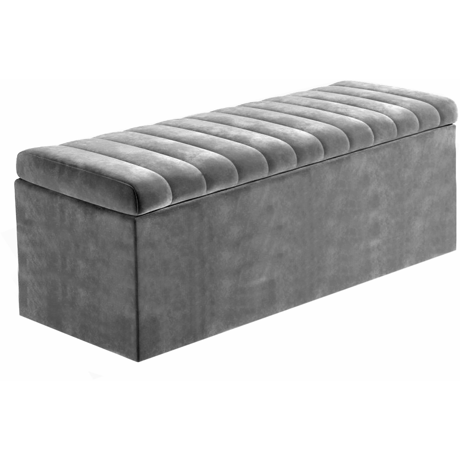 R&M Furnishers Plush Velvet Striped Upholstered Blanket Chest - Grey Plush Velvet