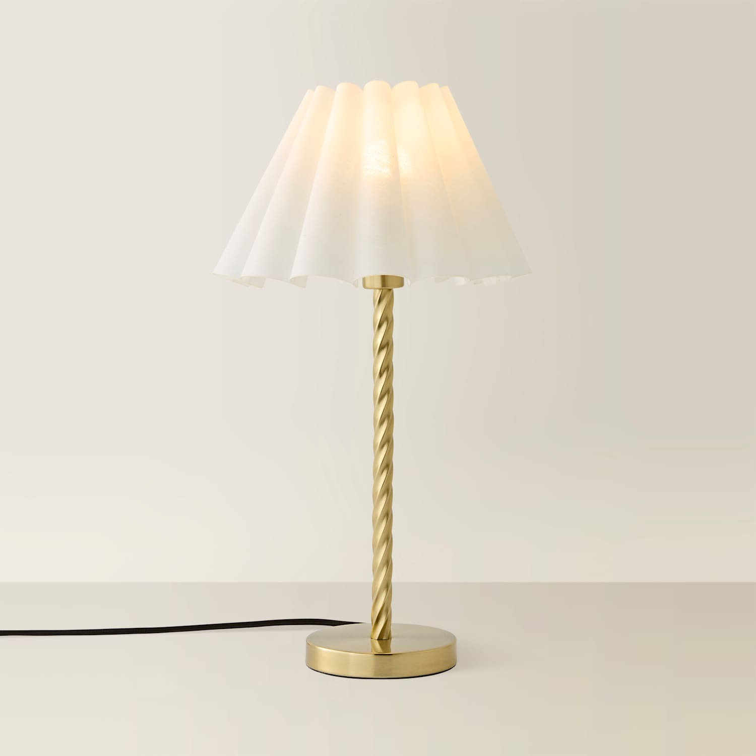 Valuelights Maura Twisted Gold Metal Table Lamp With Pleated Taper Shade - White / No