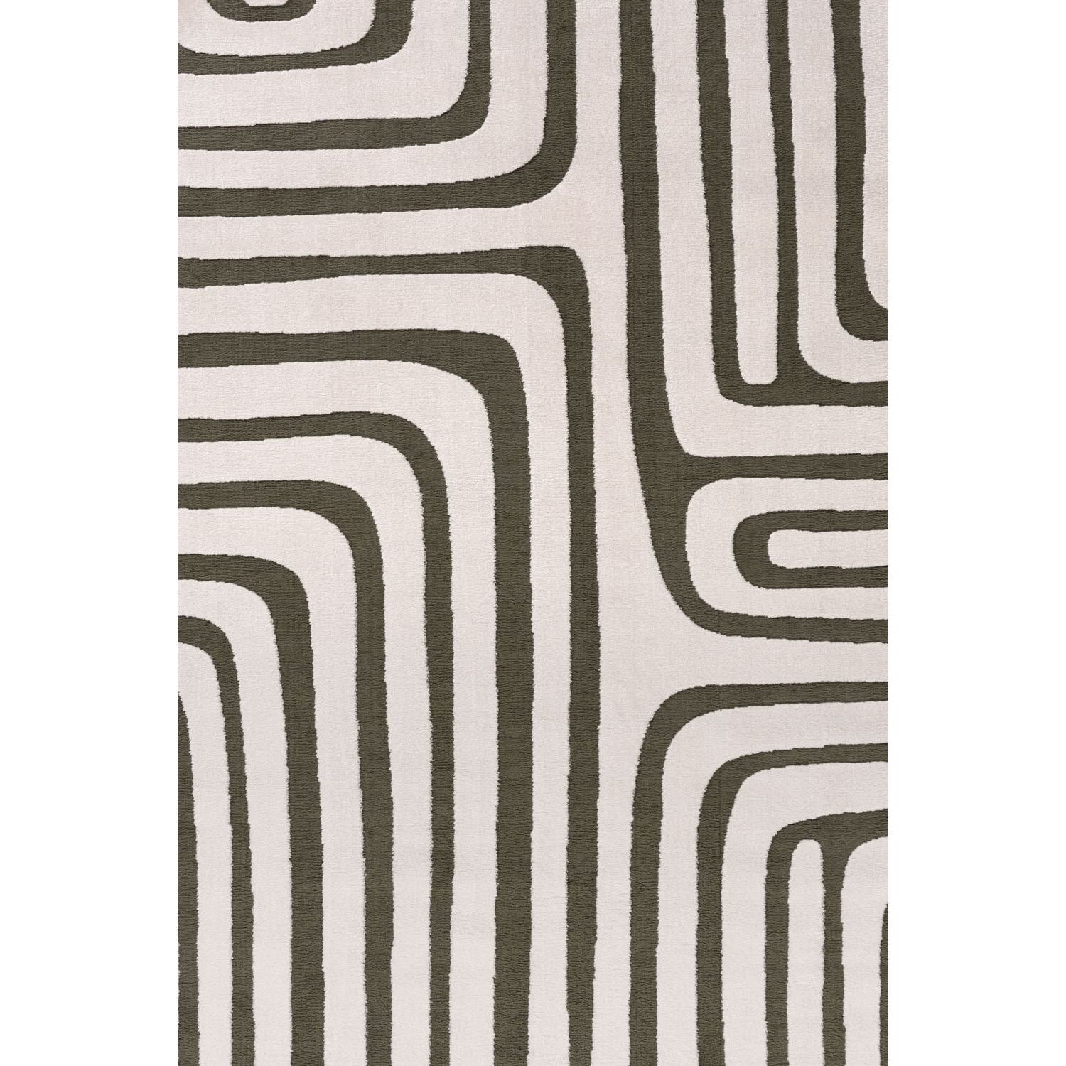 The Rugs Unisex Olive Loft Curved Line Living Room Area Rug And Runners Soft Pile In 200Cm X 290Cm Kids - Image 3