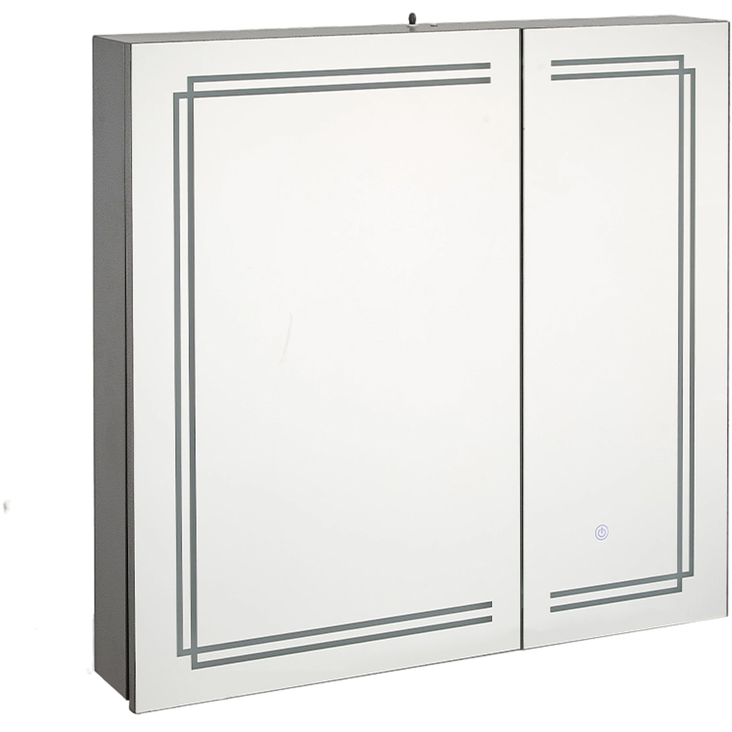 Modern Wall Mounted Bathroom Mirror Cabinet With Led Lights - Black Silver