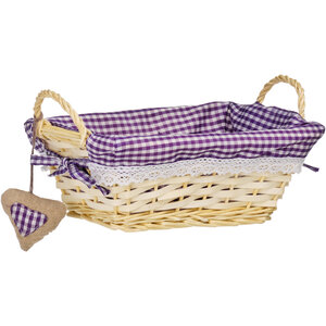 Orla Purple Gingham Lining Small Rectangular Willow Bread Basket